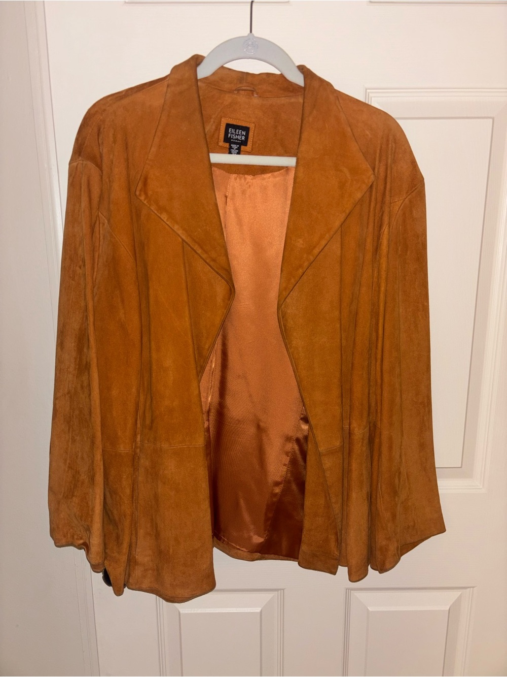 Eileen Fisher Suede Open-Front Jacket in Rust Orange